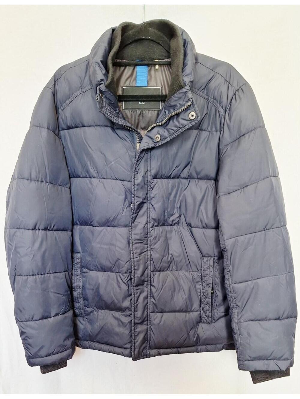 Andrew Marc Mens Navy Blue Puffer Jacket Quilted Nylon Designer Coat Line Size M